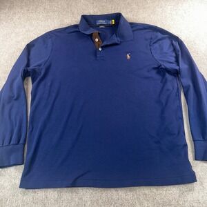 Polo Ralph Lauren Mens Navy Blue Long Sleeve Polo Shirt Classic Fit Large L
